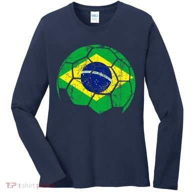 Brazil Soccer Ball Flag Jersey Women's Long Sleeve Shirt