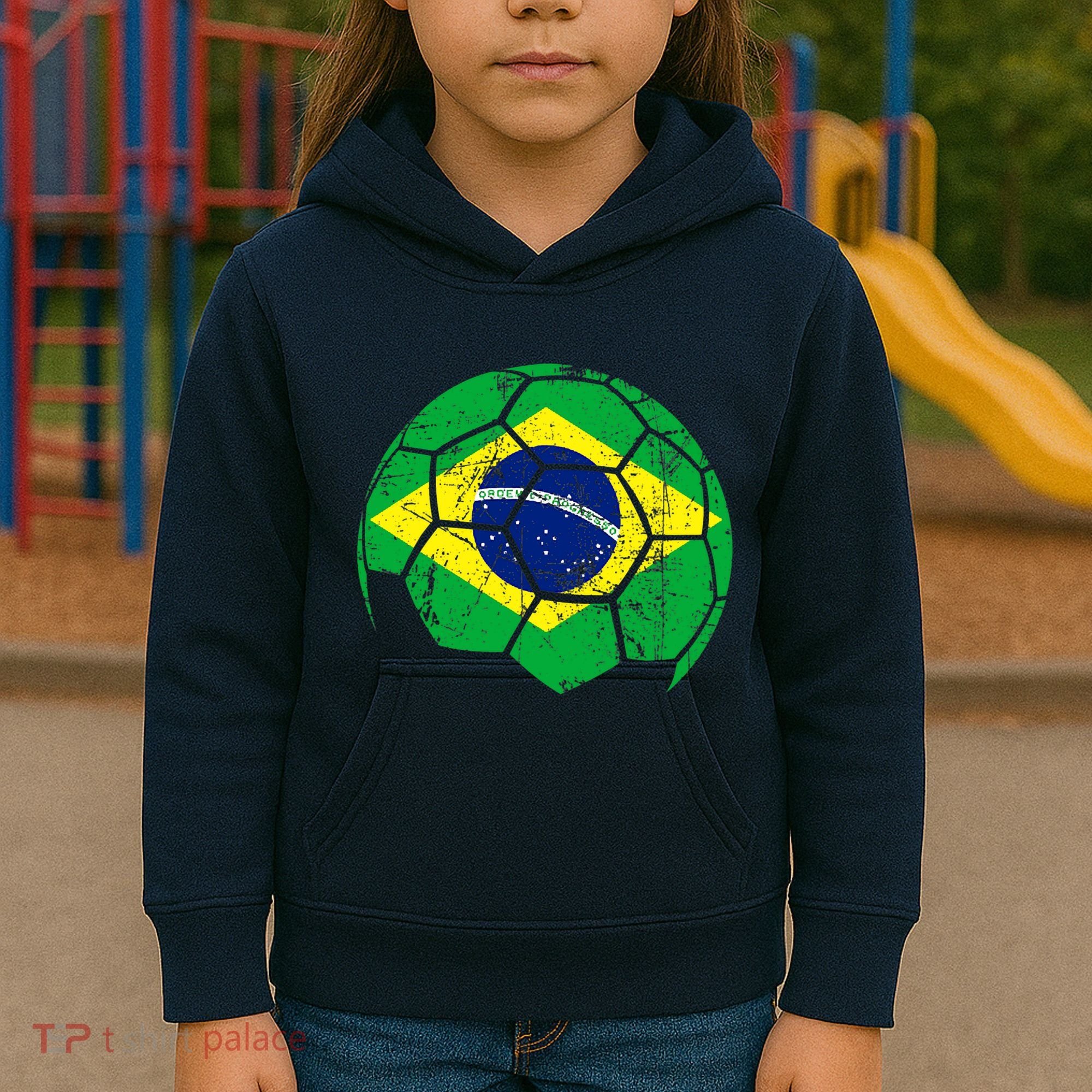 Brazil Soccer Ball Flag Jersey Kids Hoodie