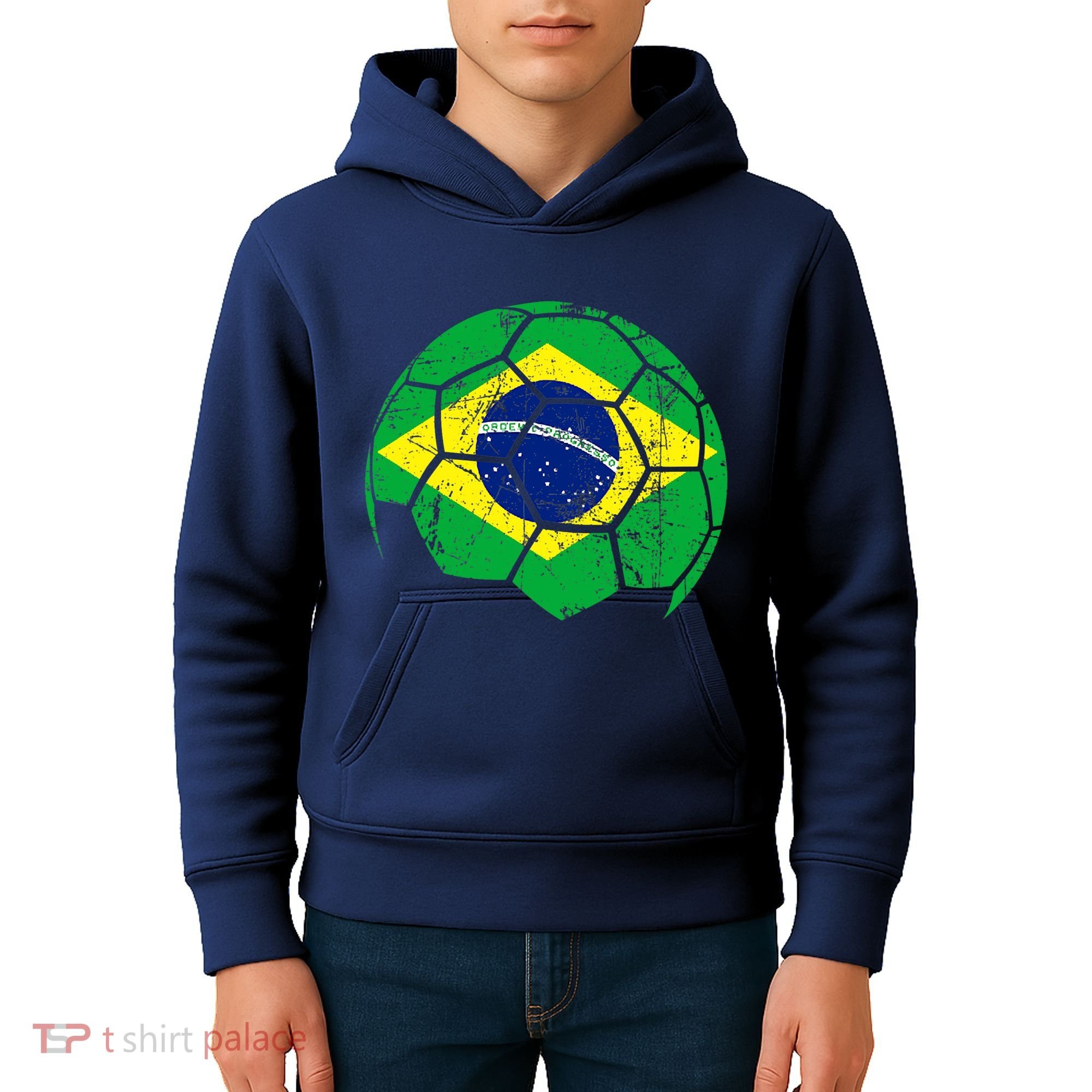 Brazil Soccer Ball Flag Jersey Kids Hoodie