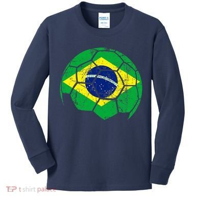 Brazil Soccer Ball Flag Jersey Kids Long Sleeve Shirt