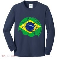 Brazil Soccer Ball Flag Jersey Kids Long Sleeve Shirt thumb 0