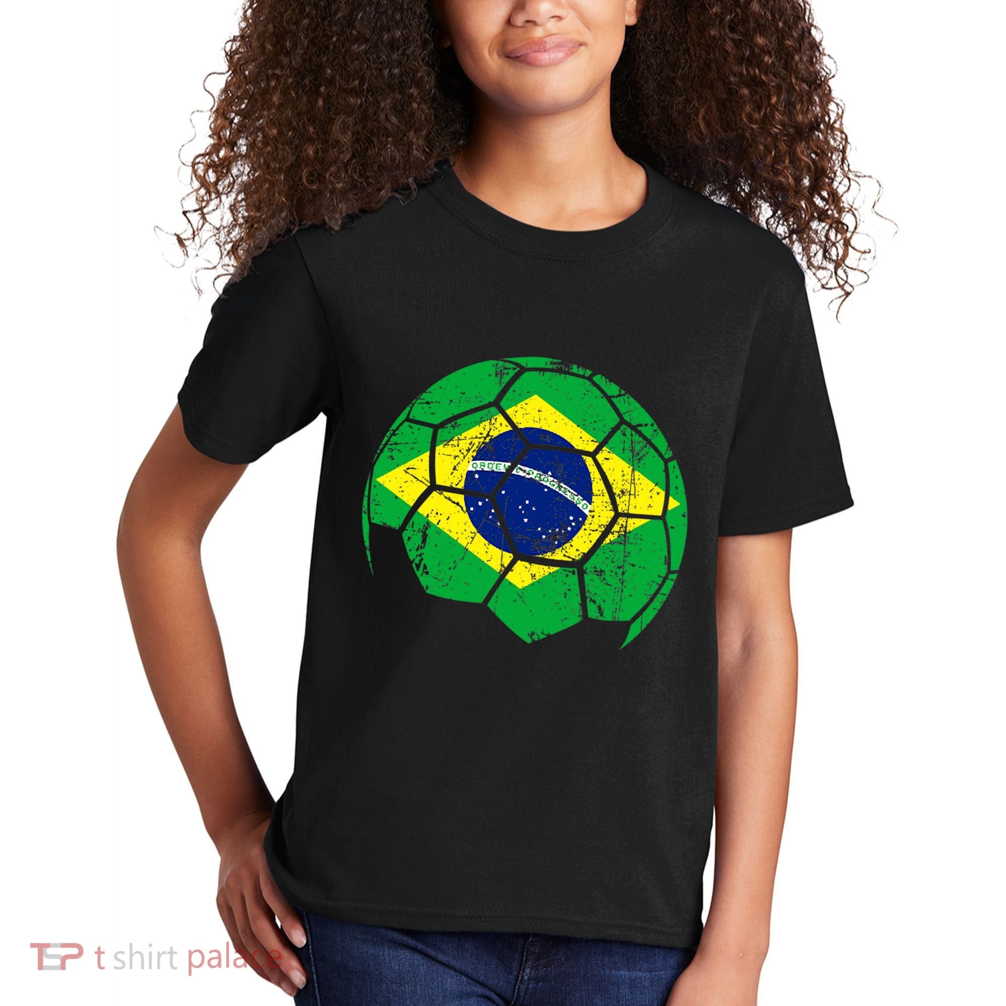 Brazil Soccer Ball Flag Jersey Kids T-Shirt