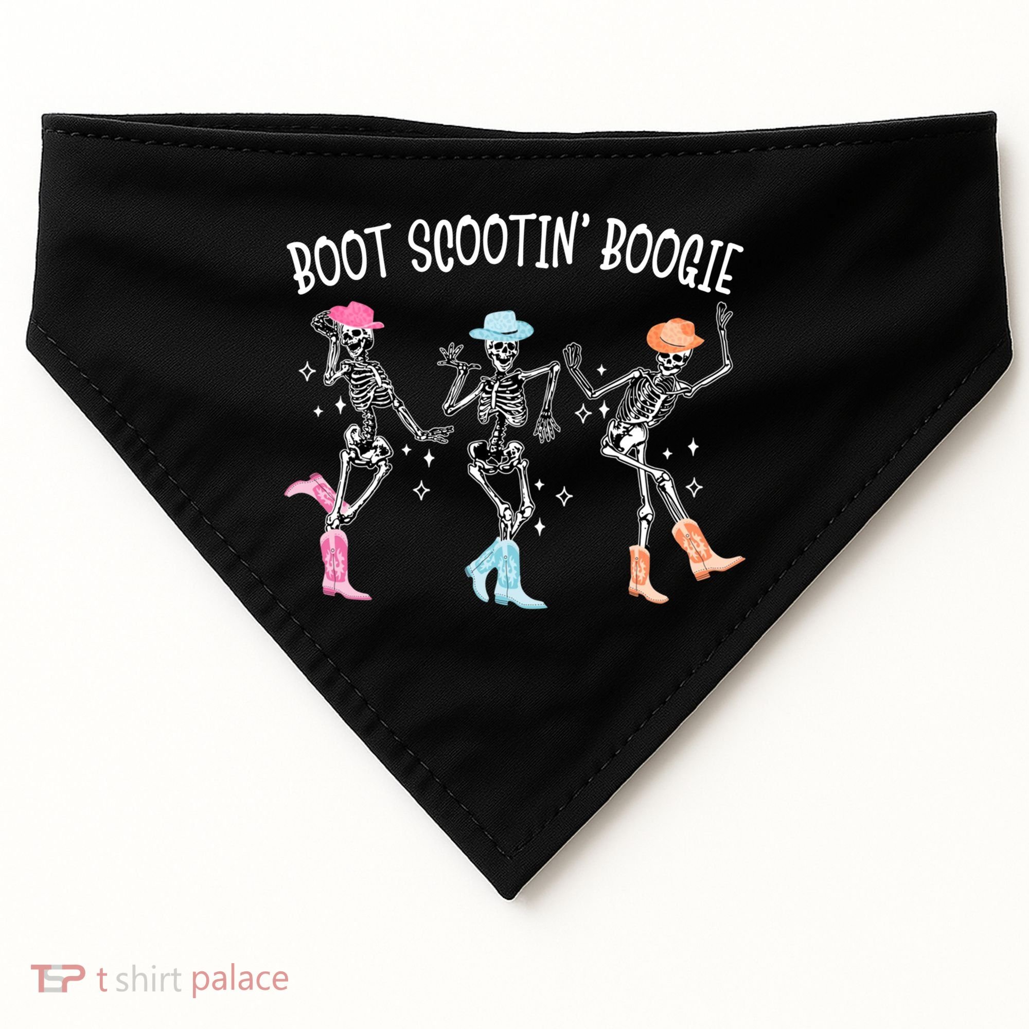 Boot Scootin Boogie Retro Western Skeleton Dancing Cow Gift USA-Made Doggie Bandana