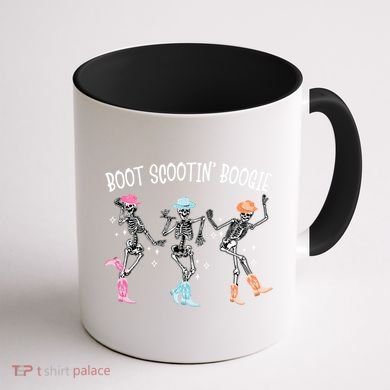 Boot Scootin Boogie Retro Western Skeleton Dancing Cow Gift Coffee Mug back