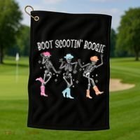 Boot Scootin Boogie Retro Western Skeleton Dancing Cow Gift Golf Towel thumb 1