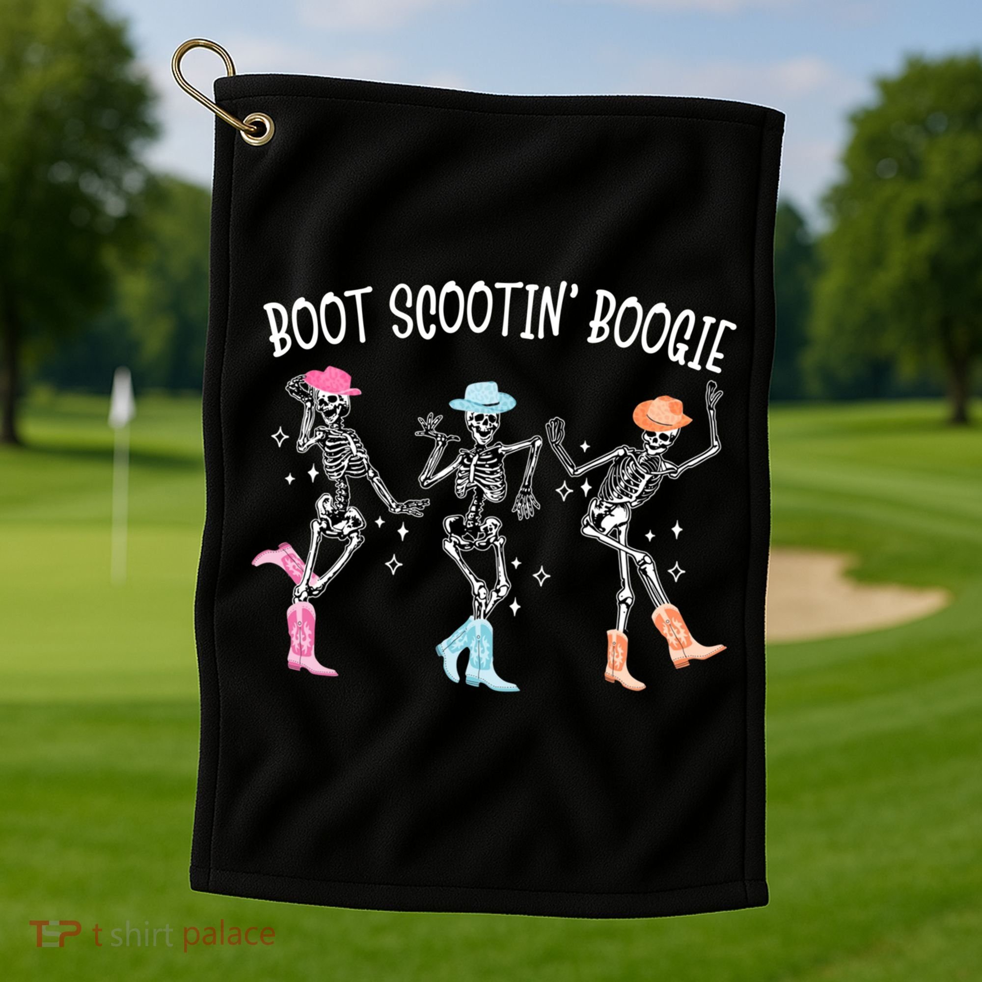 Boot Scootin Boogie Retro Western Skeleton Dancing Cow Gift Golf Towel