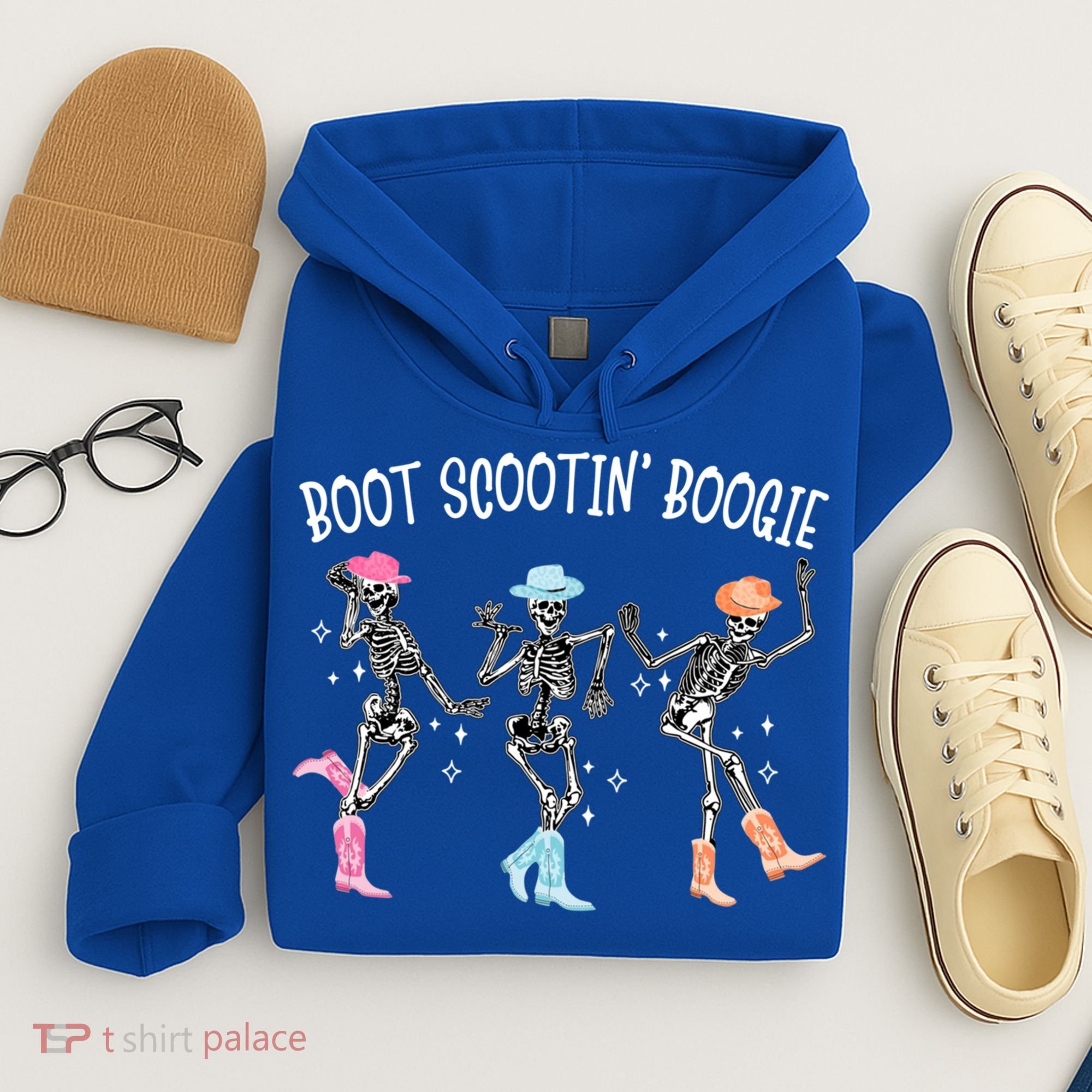 Boot Scootin Boogie Retro Western Skeleton Dancing Cow Gift Hoodie