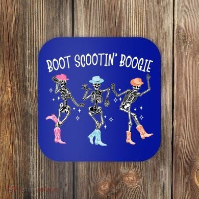 Boot Scootin Boogie Retro Western Skeleton Dancing Cow Gift Coaster