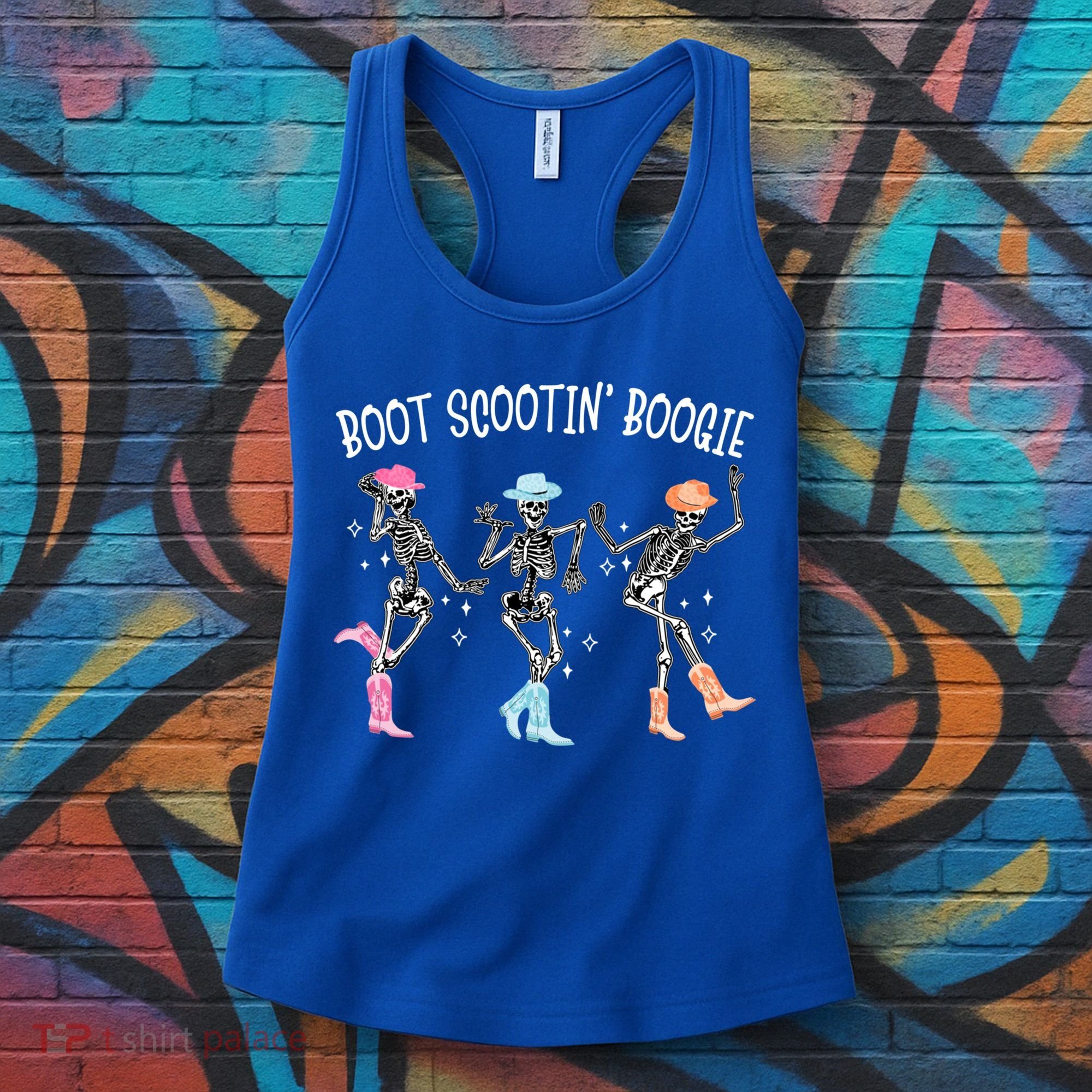 Boot Scootin Boogie Retro Western Skeleton Dancing Cow Gift Women's Tank Top