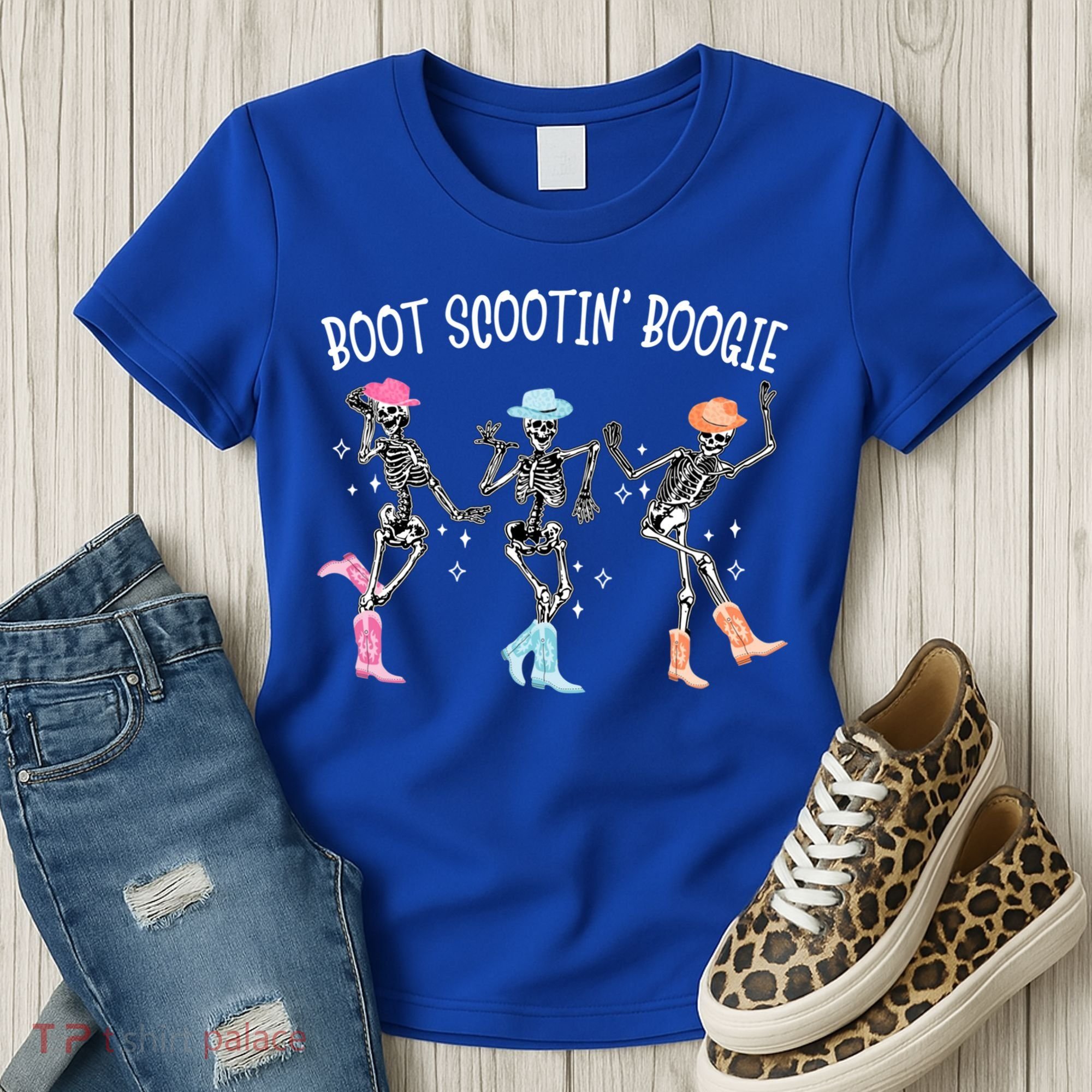 Boot Scootin Boogie Retro Western Skeleton Dancing Cow Gift Women's T-Shirt