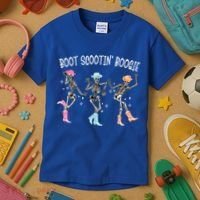 Boot Scootin Boogie Retro Western Skeleton Dancing Cow Gift Kids T-Shirt thumb 3