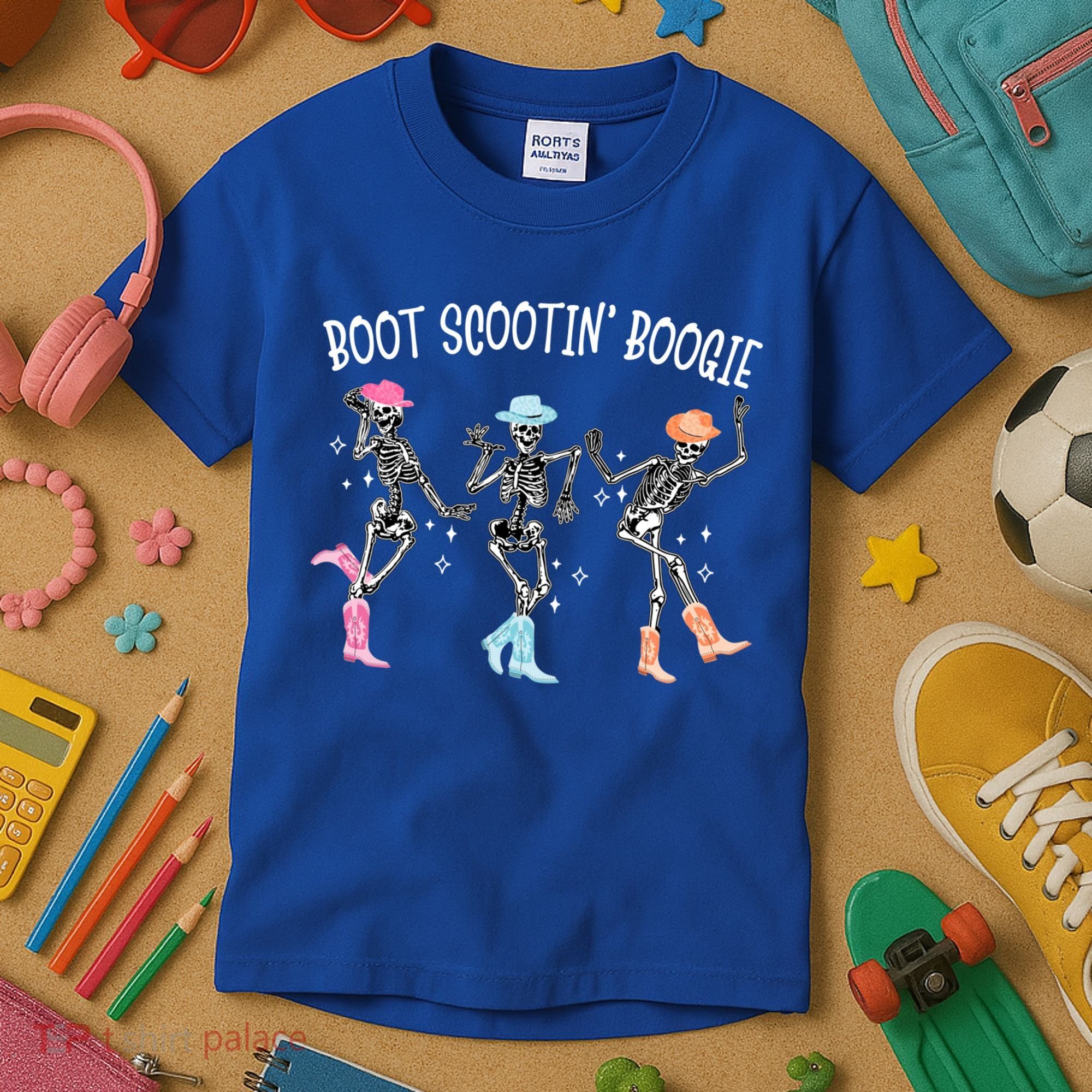 Boot Scootin Boogie Retro Western Skeleton Dancing Cow Gift Kids T-Shirt