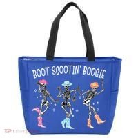 Boot Scootin Boogie Retro Western Skeleton Dancing Cow Gift Tote Bag thumb 0