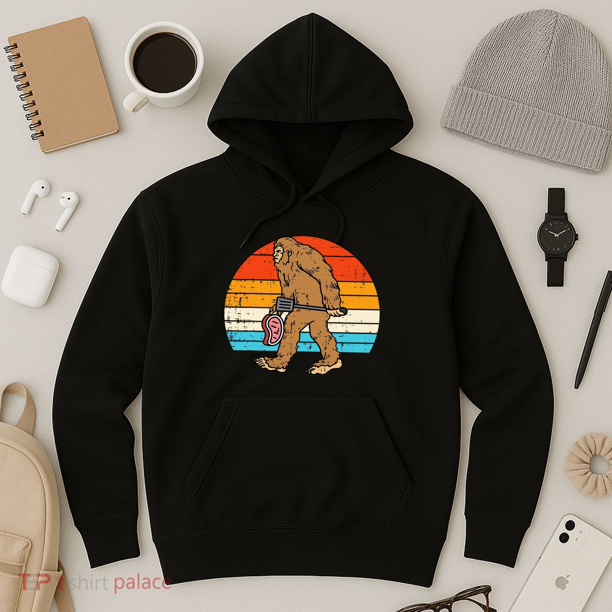 Bigfoot Sasquatch Bbq Retro Barbecue Grilling Hoodie