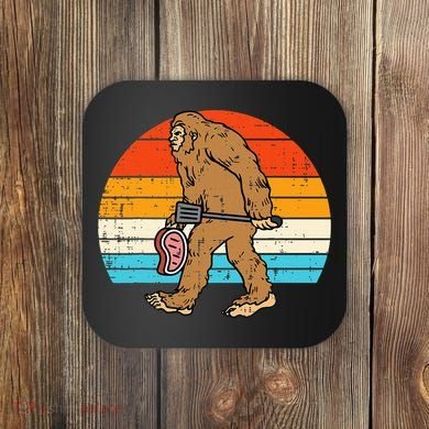 Bigfoot Sasquatch Bbq Retro Barbecue Grilling Coaster
