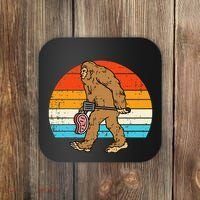 Bigfoot Sasquatch Bbq Retro Barbecue Grilling Coaster thumb 0