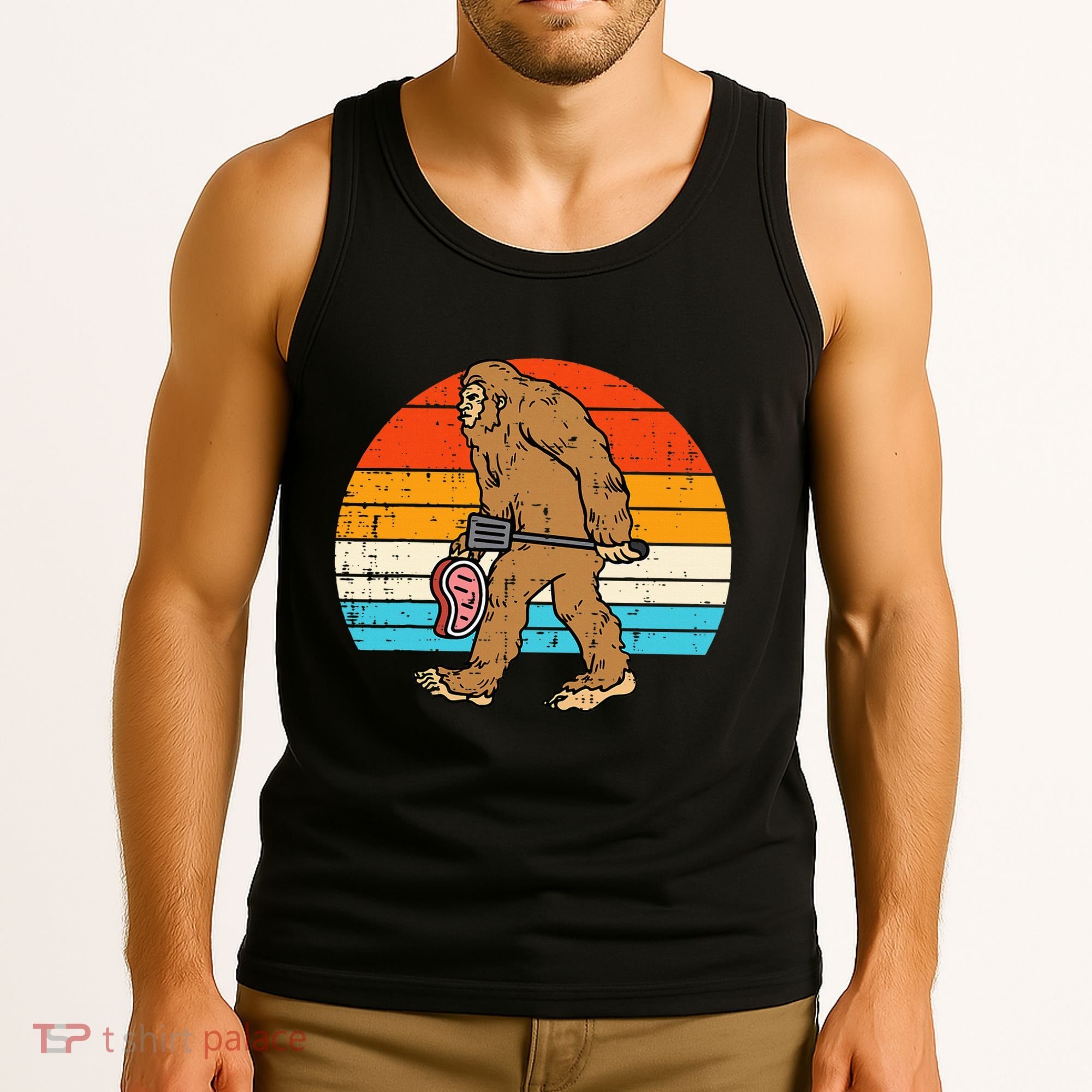Bigfoot Sasquatch Bbq Retro Barbecue Grilling Tank Top