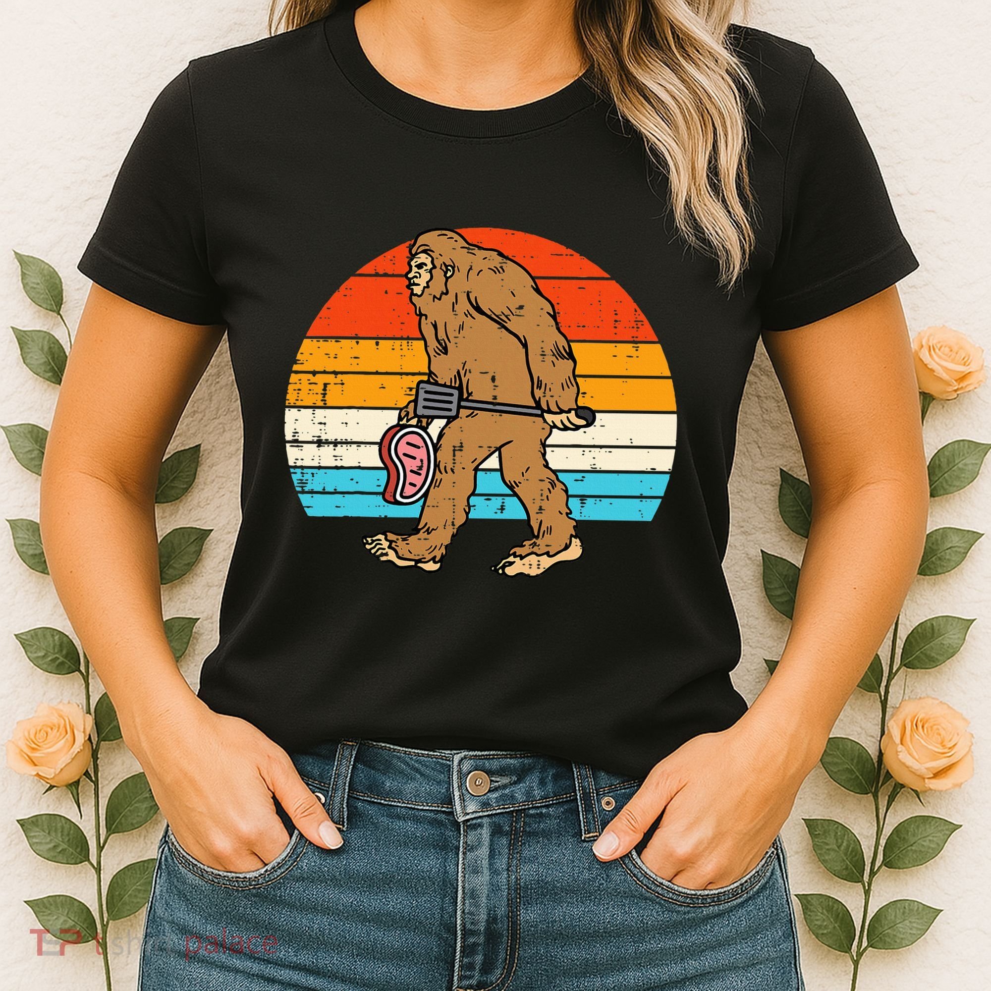 Bigfoot Sasquatch Bbq Retro Barbecue Grilling Women's T-Shirt
