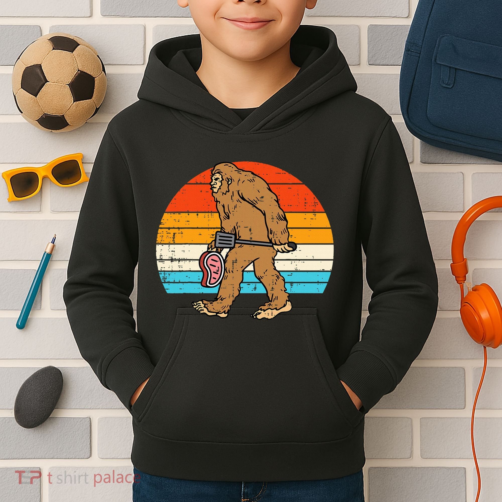 Bigfoot Sasquatch Bbq Retro Barbecue Grilling Kids Hoodie