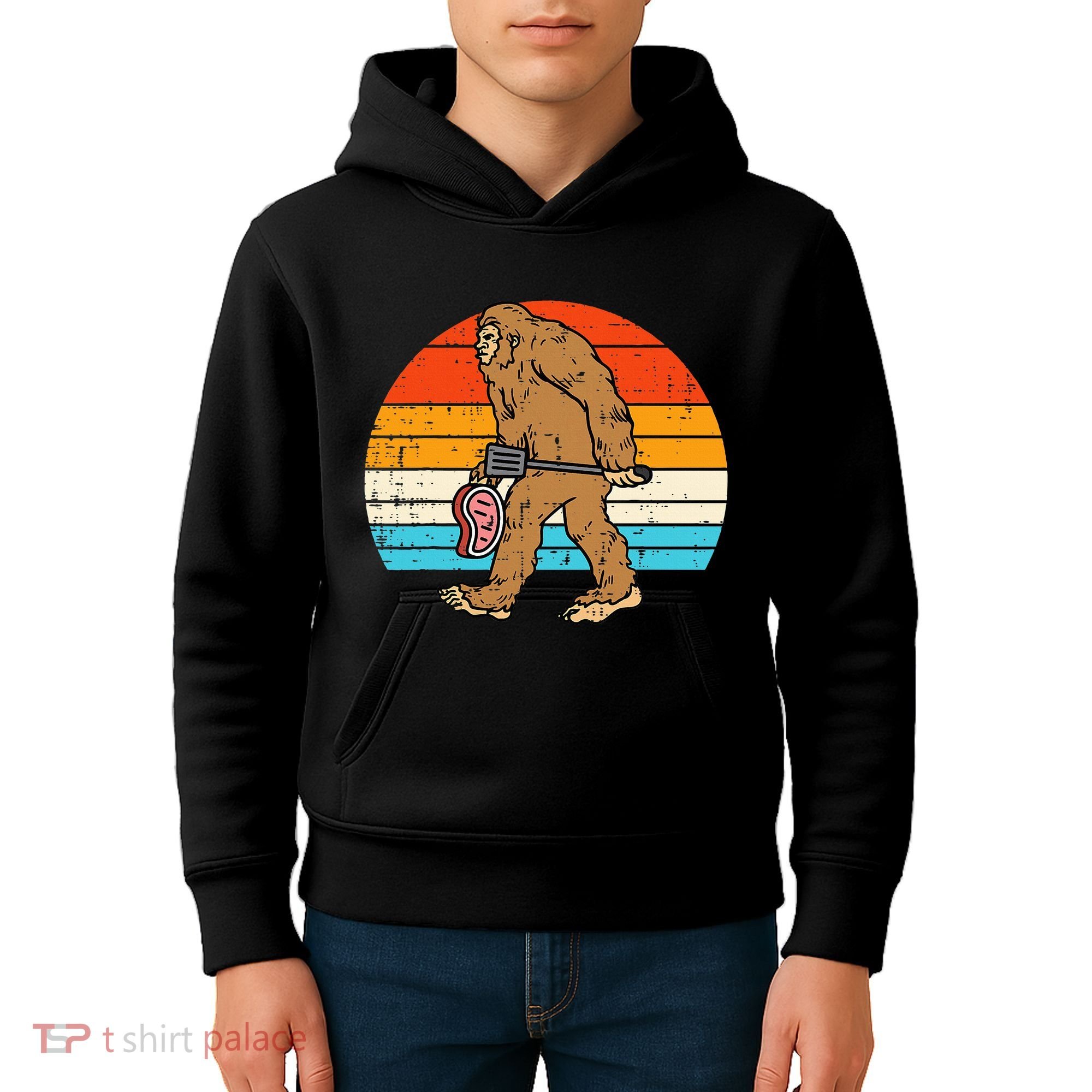 Bigfoot Sasquatch Bbq Retro Barbecue Grilling Kids Hoodie