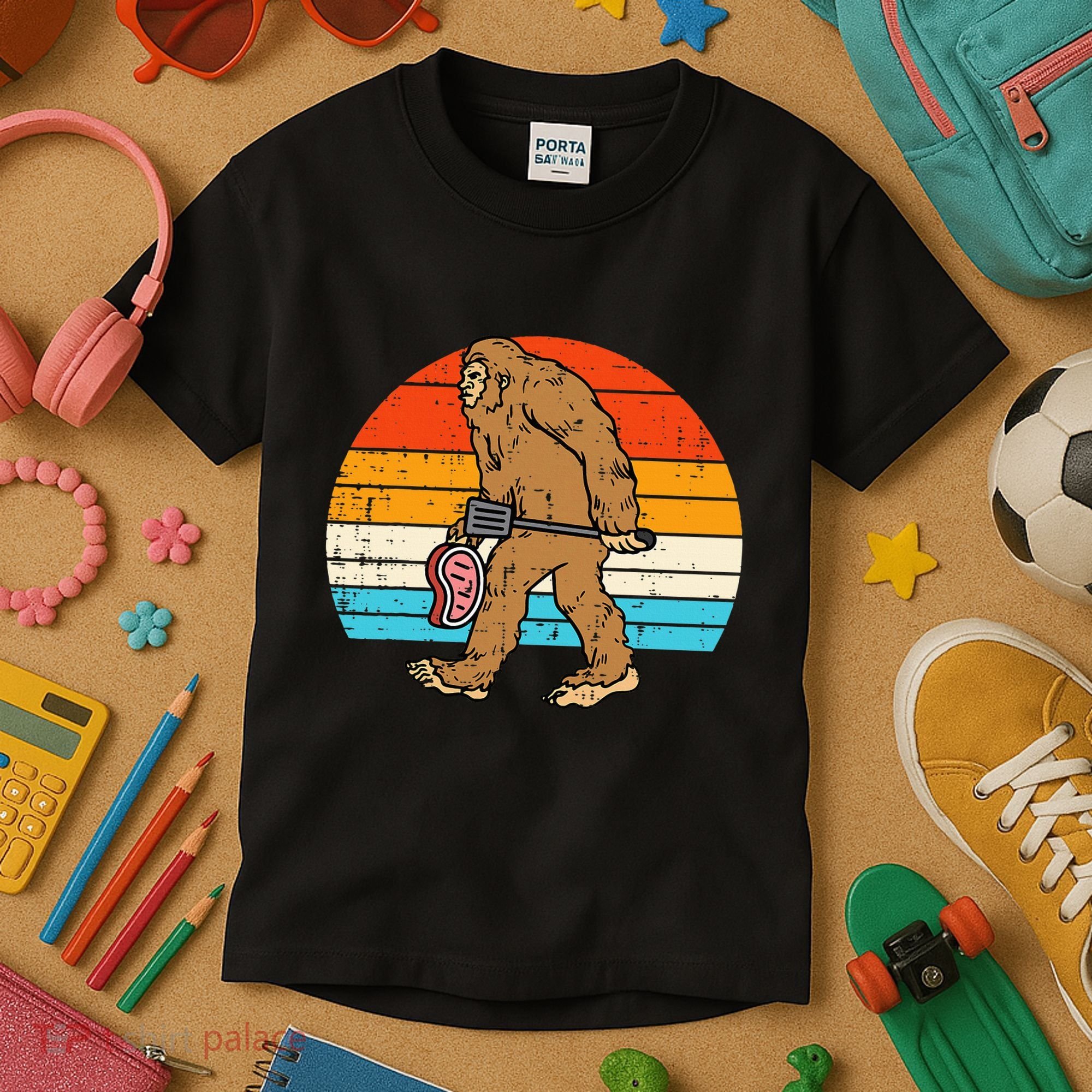Bigfoot Sasquatch Bbq Retro Barbecue Grilling Kids T-Shirt