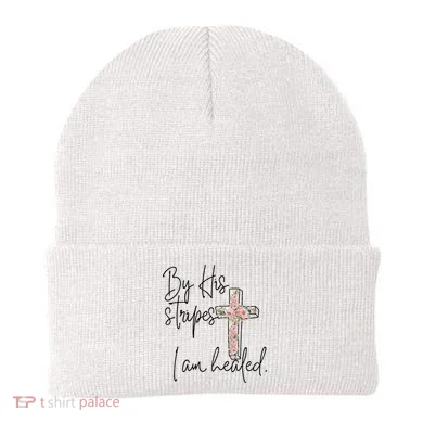 Bible Scripture By His Stripes I am Healed Easter Beanie