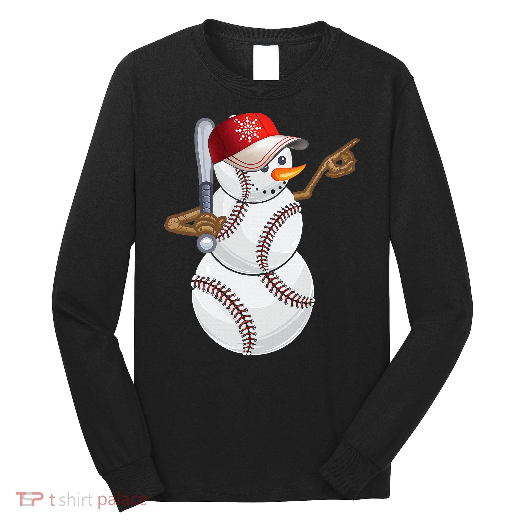 Baseball Snowman Balls Baseball Hat Snow Christmas Long Sleeve Shirt