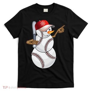 Baseball Snowman Balls Baseball Hat Snow Christmas T-Shirt