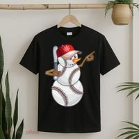 Baseball Snowman Balls Baseball Hat Snow Christmas T-Shirt thumb 2