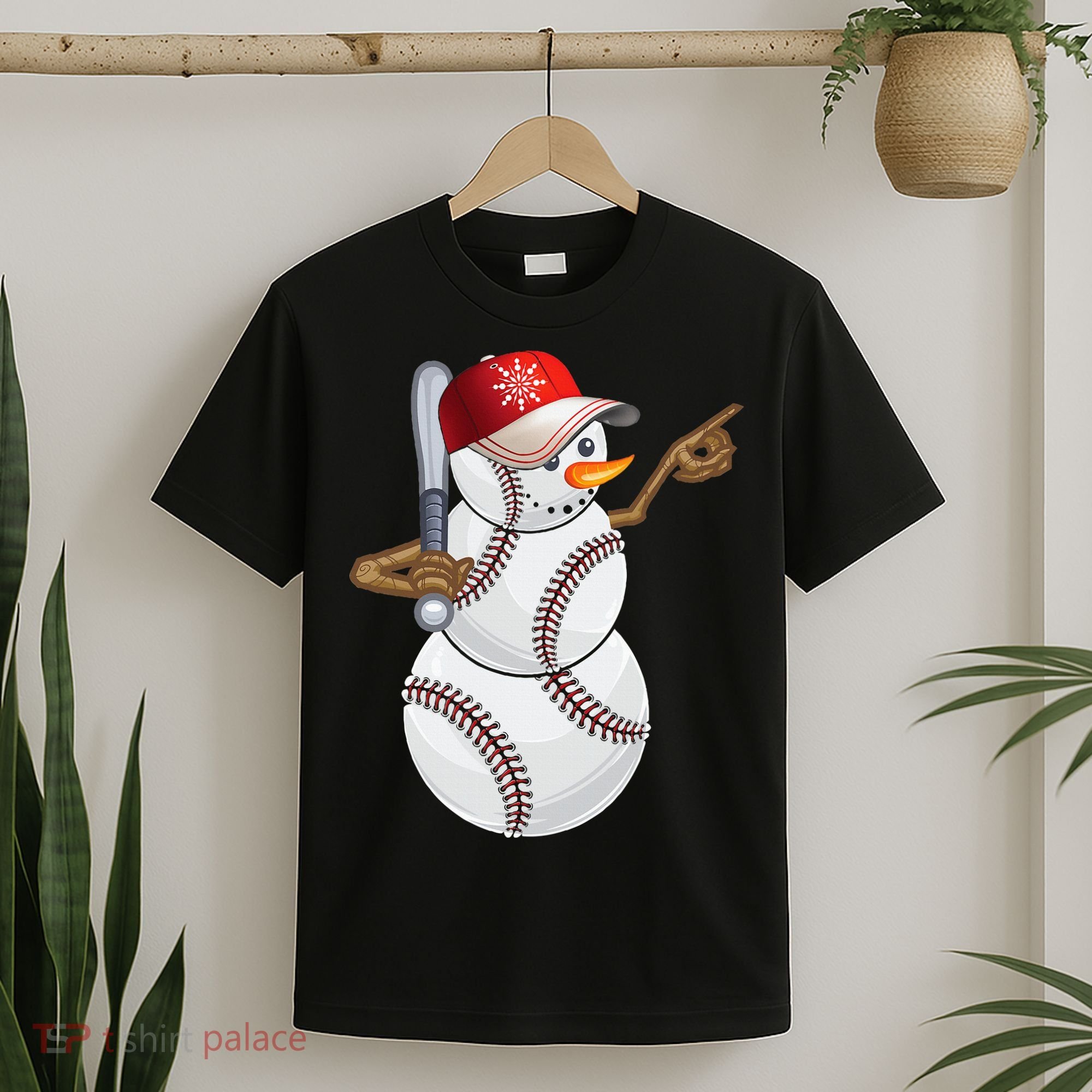 Baseball Snowman Balls Baseball Hat Snow Christmas T-Shirt