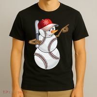 Baseball Snowman Balls Baseball Hat Snow Christmas T-Shirt thumb 3