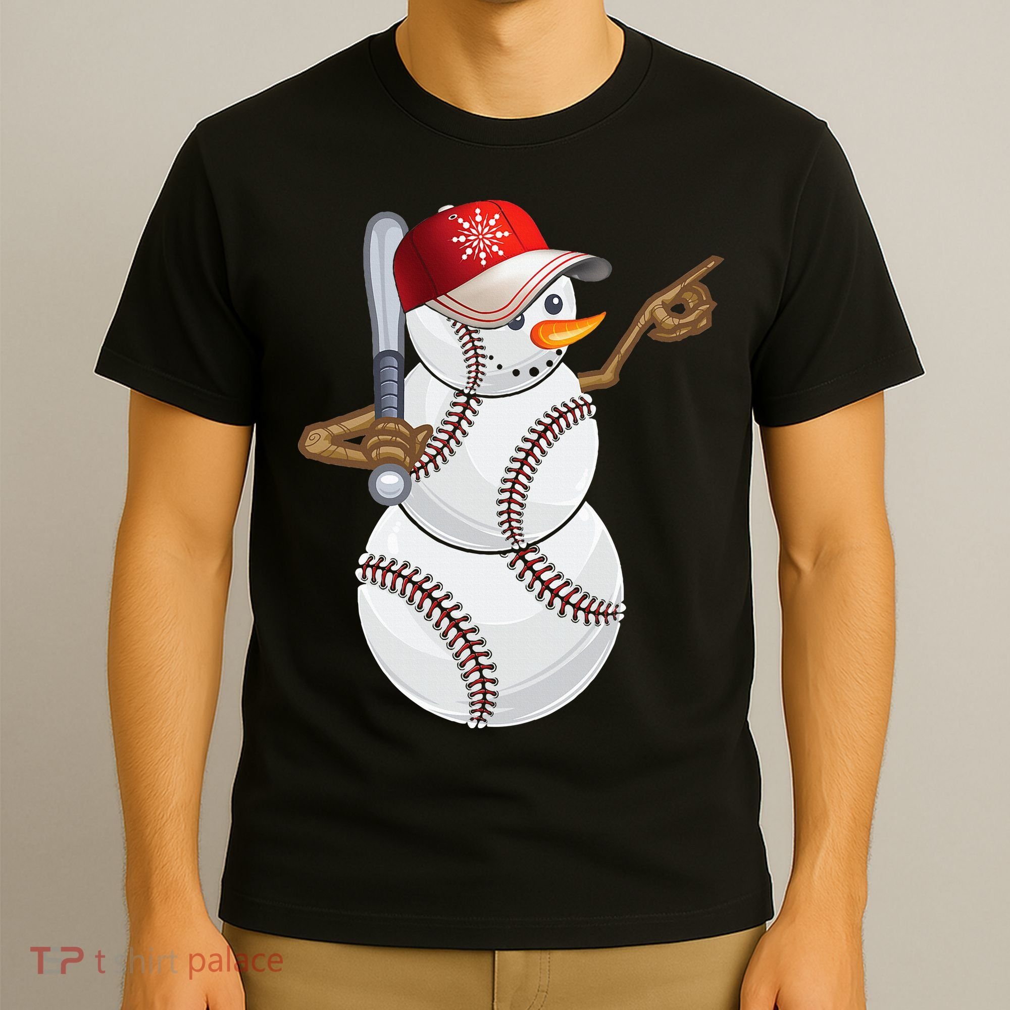 Baseball Snowman Balls Baseball Hat Snow Christmas T-Shirt