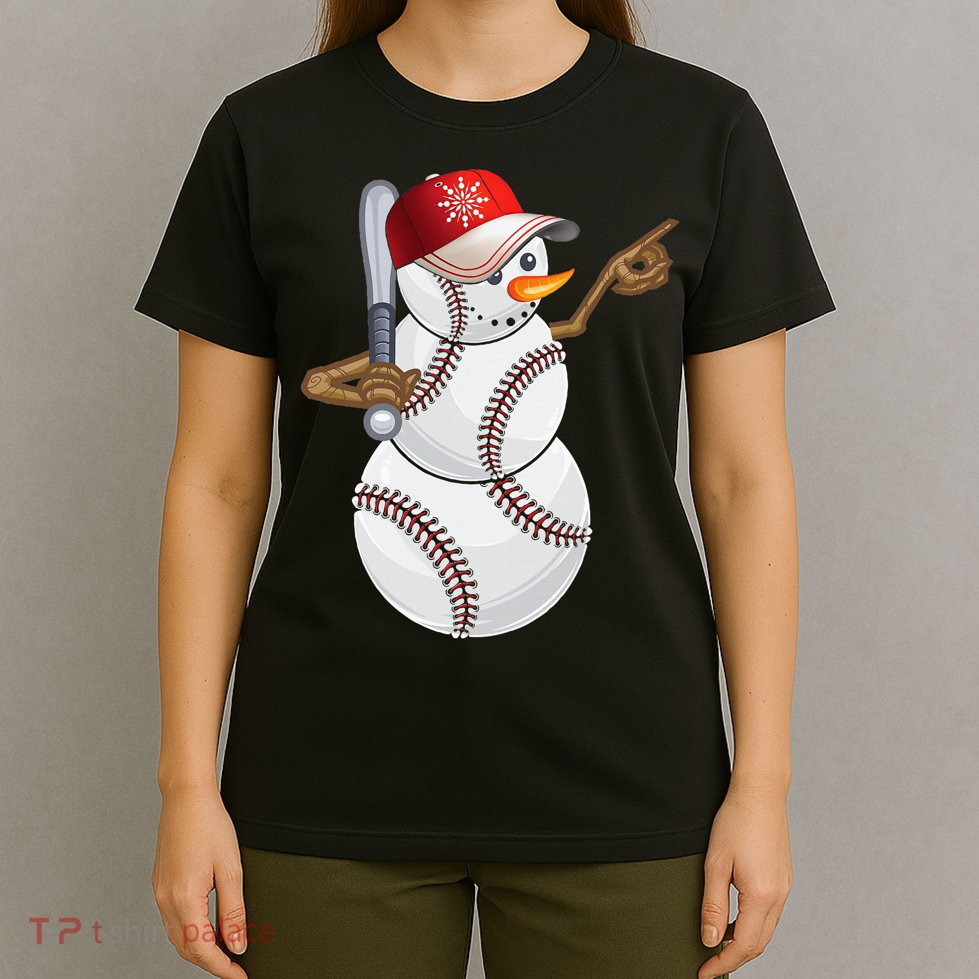 Baseball Snowman Balls Baseball Hat Snow Christmas T-Shirt