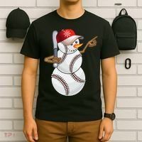 Baseball Snowman Balls Baseball Hat Snow Christmas T-Shirt thumb 6