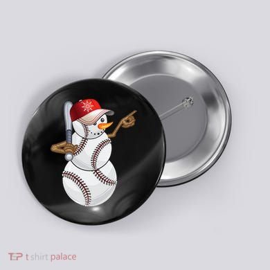 Baseball Snowman Balls Baseball Hat Snow Christmas Button