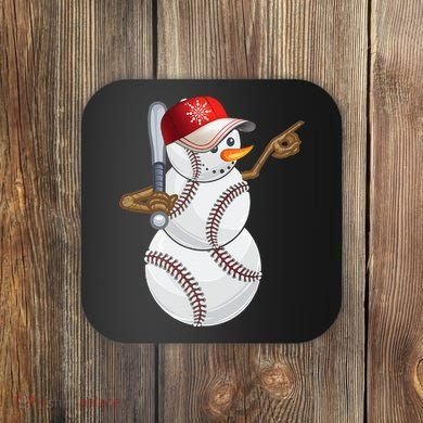 Baseball Snowman Balls Baseball Hat Snow Christmas Coaster