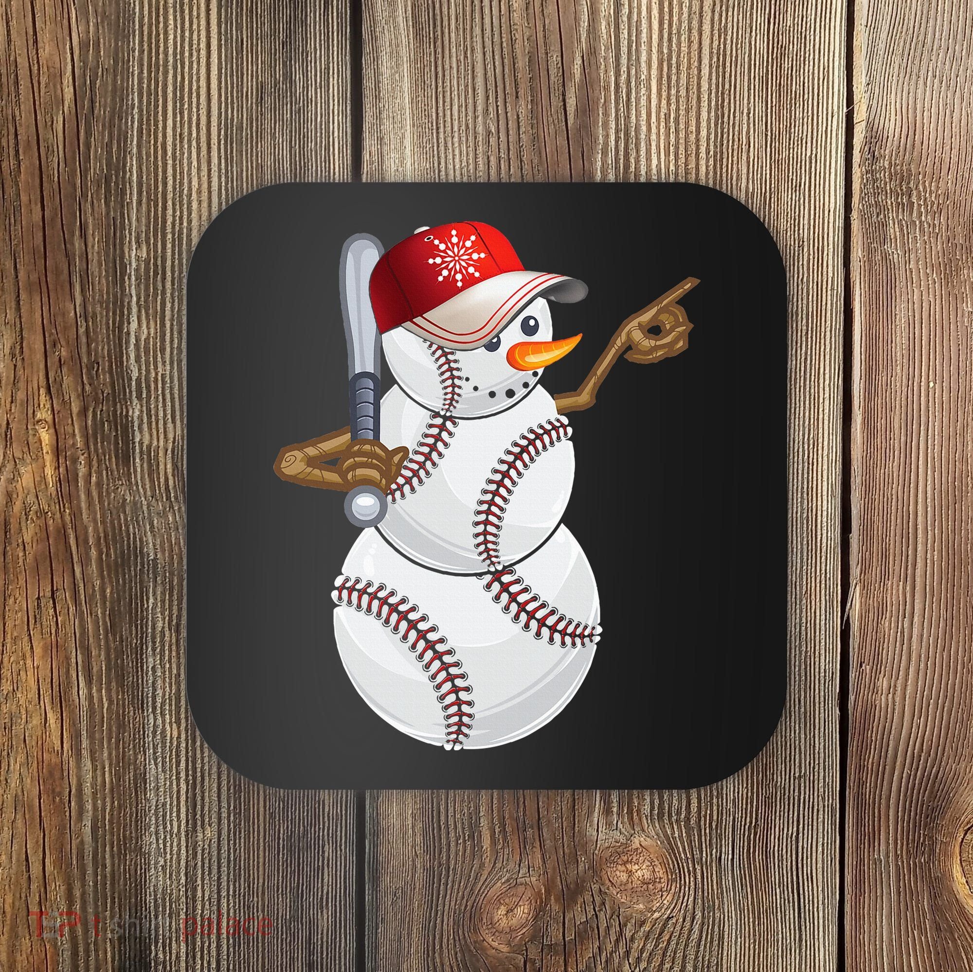 Baseball Snowman Balls Baseball Hat Snow Christmas Coaster