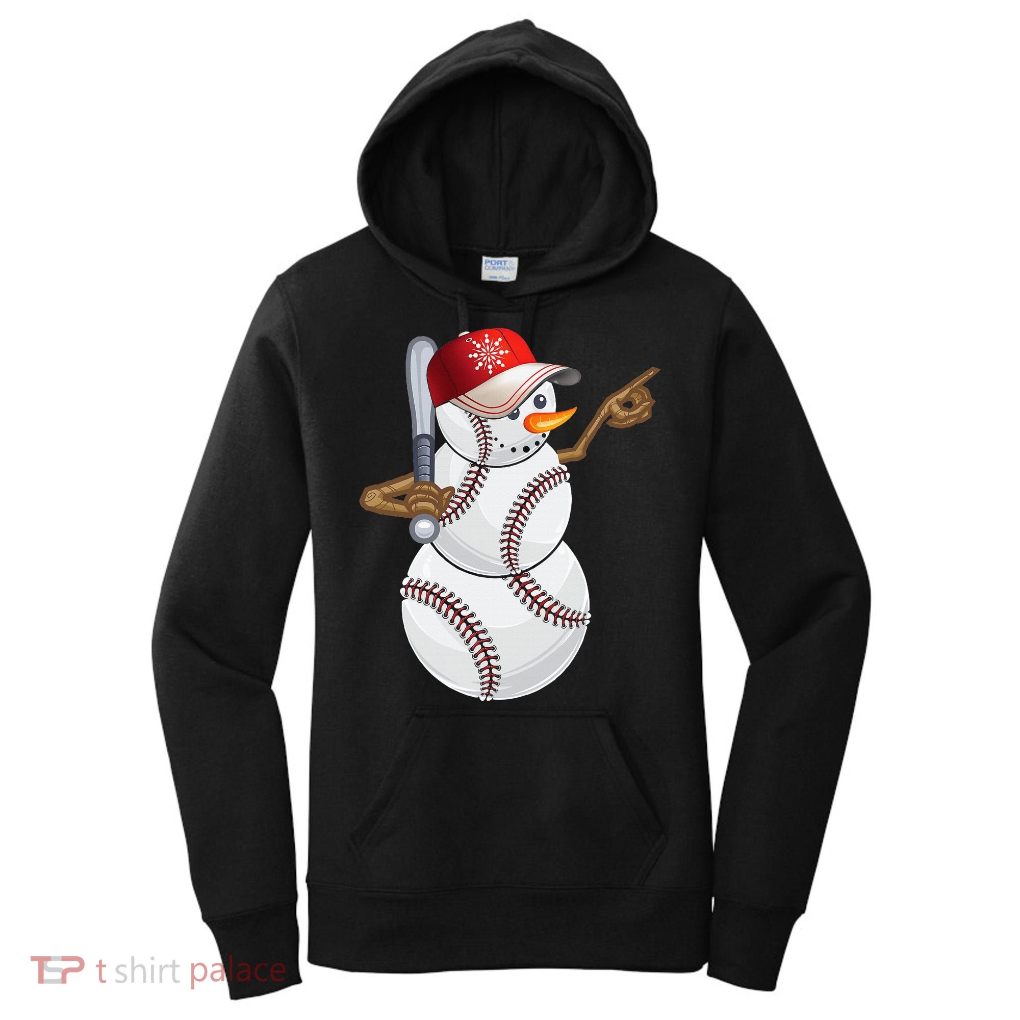 Baseball Snowman Balls Baseball Hat Snow Christmas Women's Hoodie
