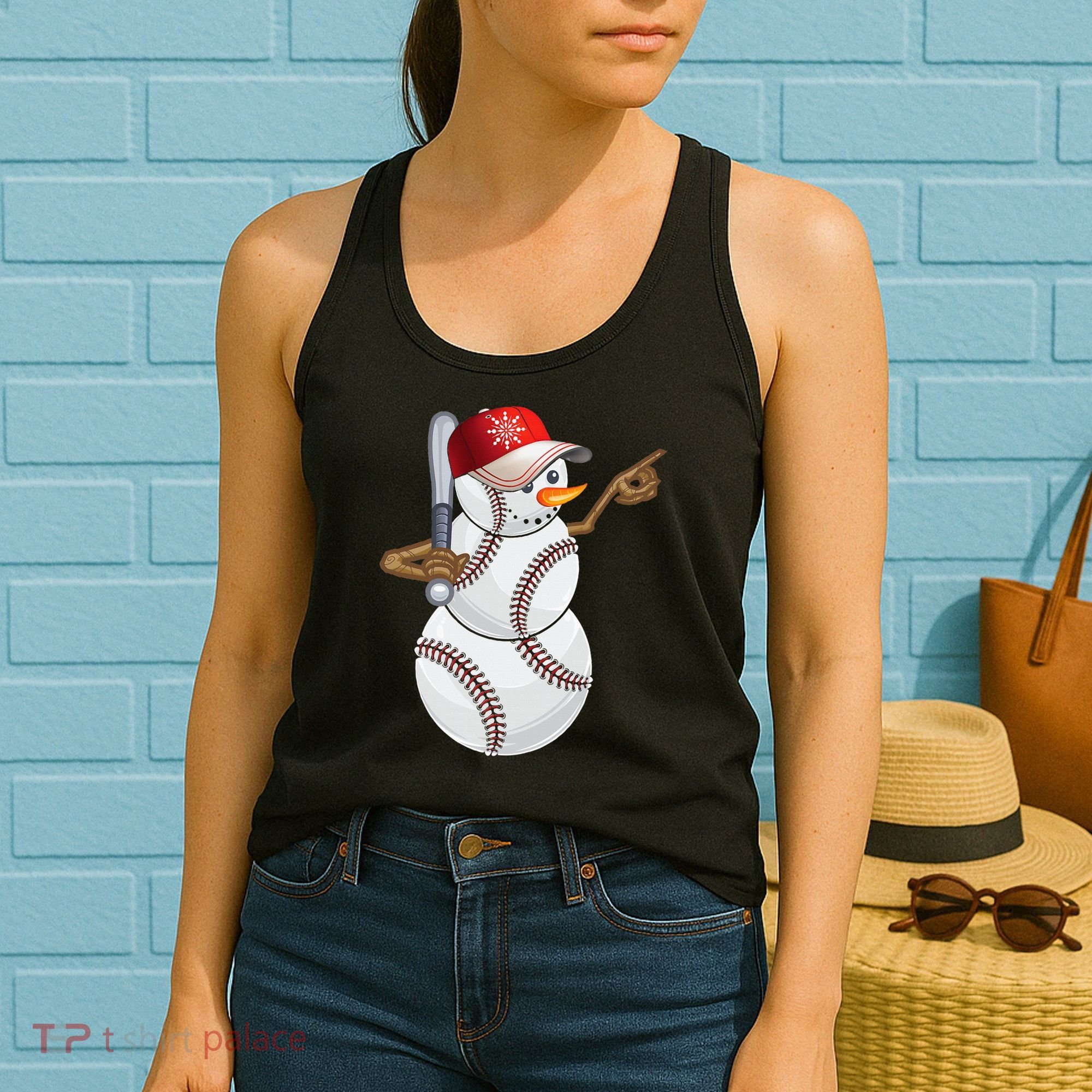 Baseball Snowman Balls Baseball Hat Snow Christmas Women's Tank Top