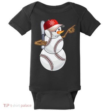Baseball Snowman Balls Baseball Hat Snow Christmas Baby Bodysuit