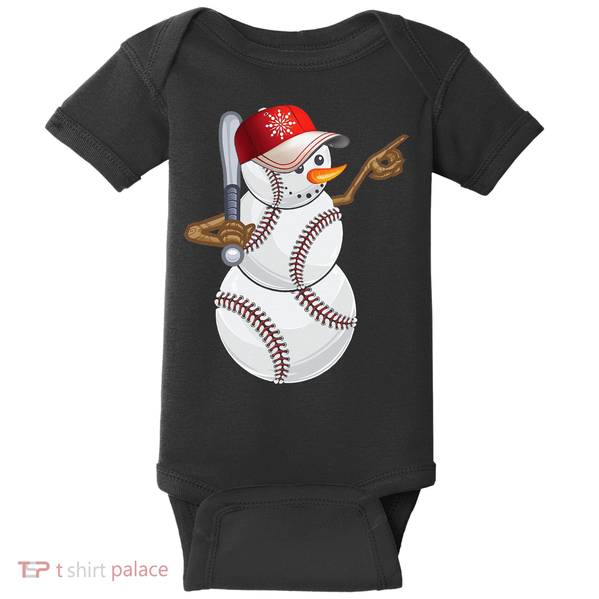 Baseball Snowman Balls Baseball Hat Snow Christmas Baby Bodysuit