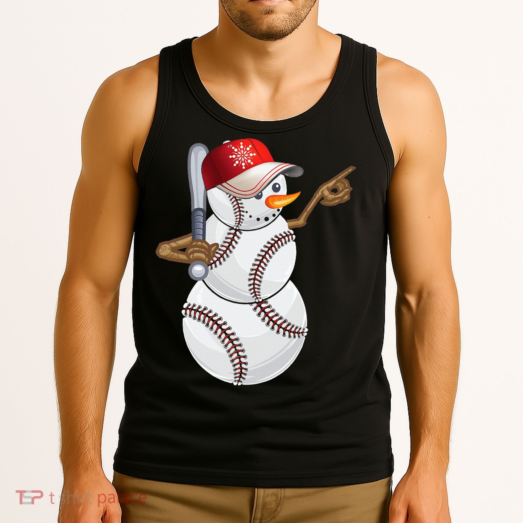 Baseball Snowman Balls Baseball Hat Snow Christmas Tank Top