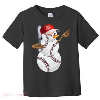 Baseball Snowman Balls Baseball Hat Snow Christmas Toddler T-Shirt