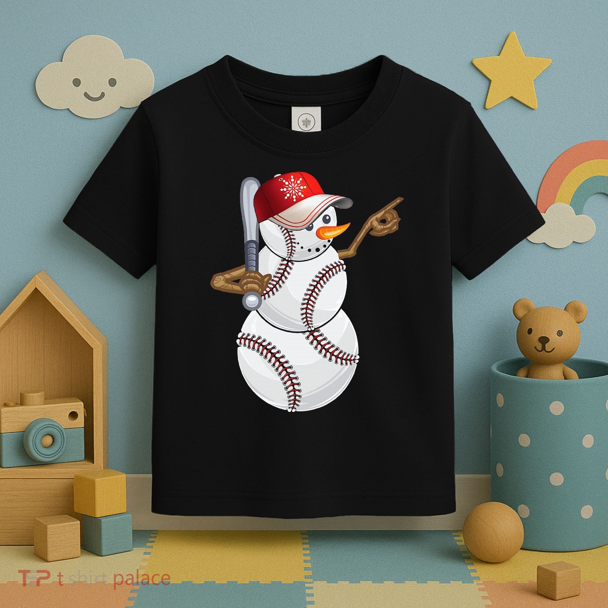 Baseball Snowman Balls Baseball Hat Snow Christmas Toddler T-Shirt