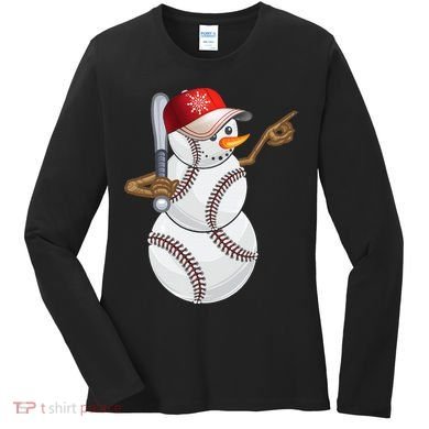 Baseball Snowman Balls Baseball Hat Snow Christmas Women's Long Sleeve Shirt