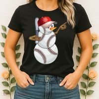 Baseball Snowman Balls Baseball Hat Snow Christmas Women's T-Shirt thumb 2