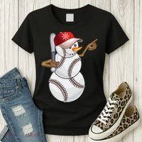 Baseball Snowman Balls Baseball Hat Snow Christmas Women's T-Shirt thumb 3