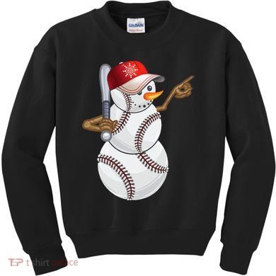 Baseball Snowman Balls Baseball Hat Snow Christmas Kids Sweatshirt
