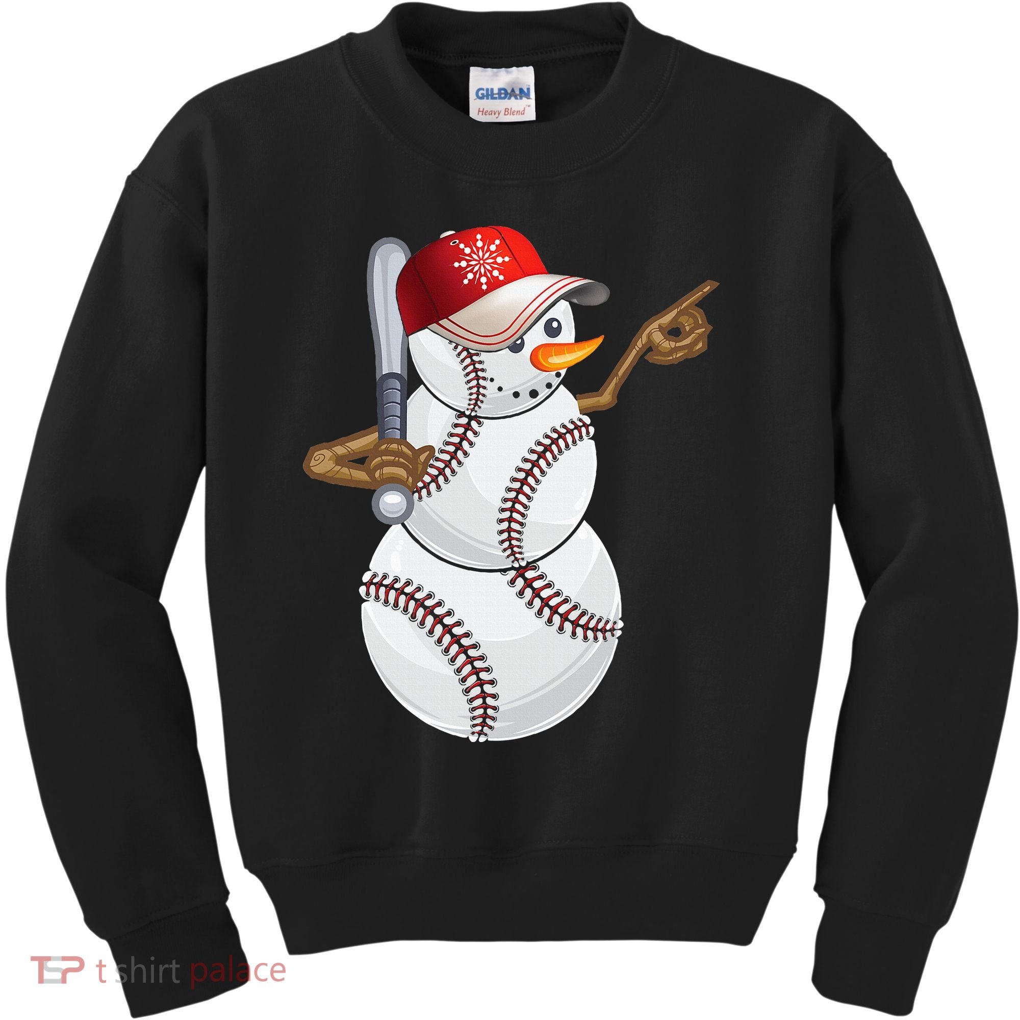 Baseball Snowman Balls Baseball Hat Snow Christmas Kids Sweatshirt