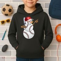 Baseball Snowman Balls Baseball Hat Snow Christmas Kids Hoodie thumb 2